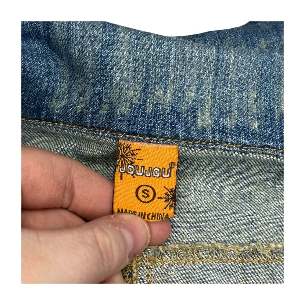 Joujou Distressed Light Wash Denim Trucker Jacket Small - Picture 2 of 9